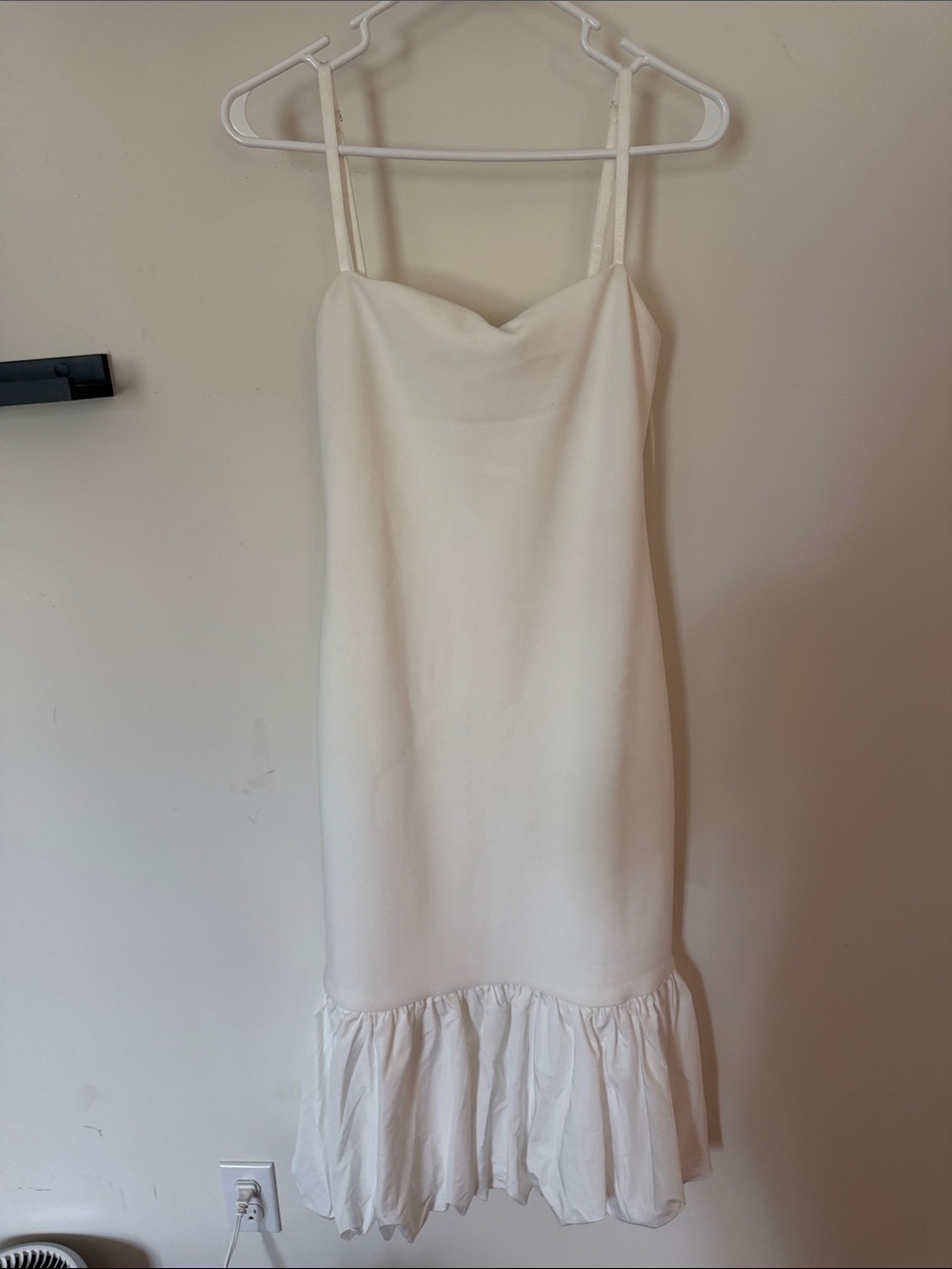 bubble hem white midi dress